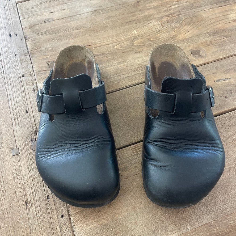 Women's Birkenstock Boston Soft Footbed Smooth Black Leather Size 38